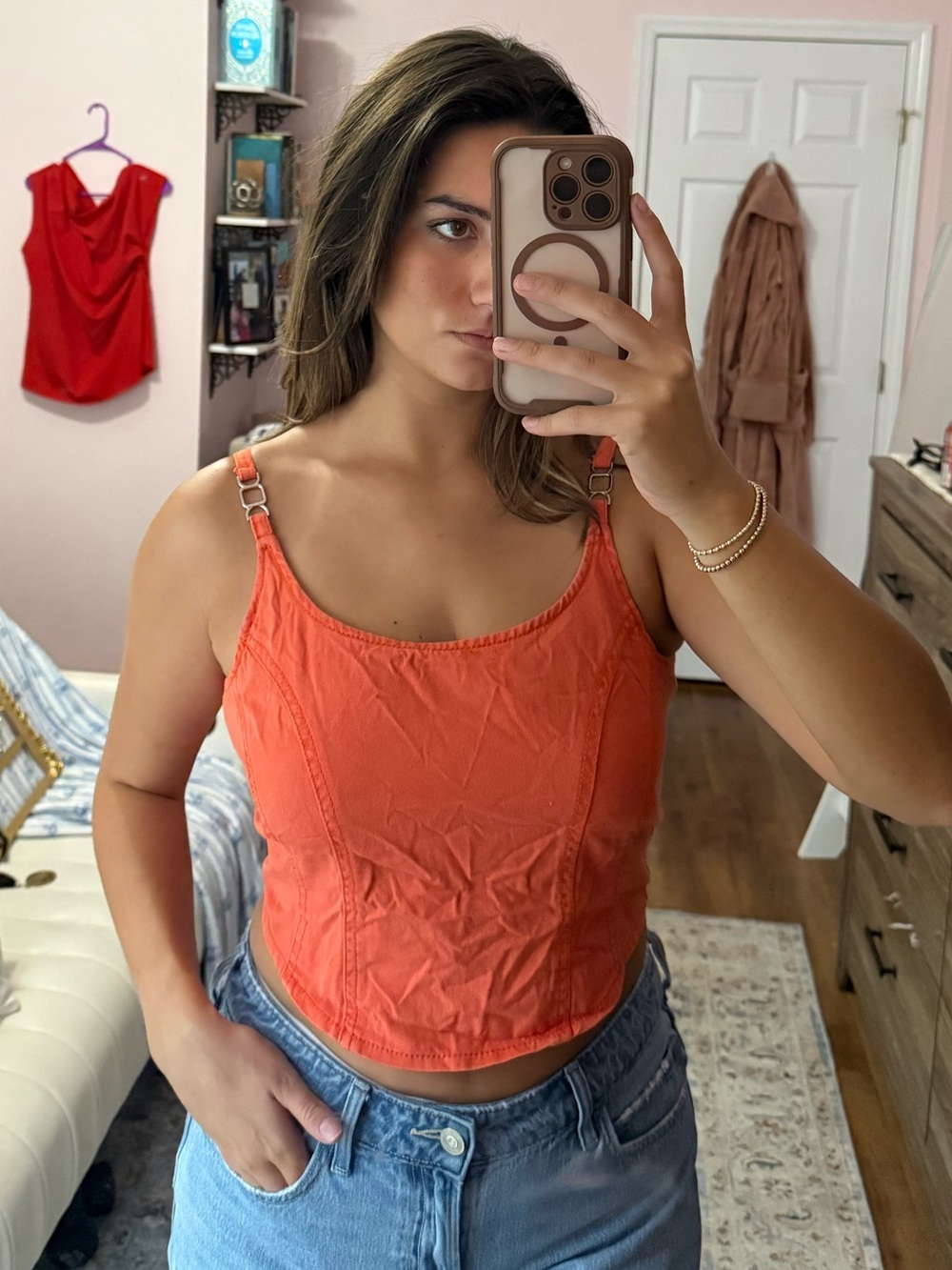 Japna Orange Adjustable-Strap Cropped Camisole